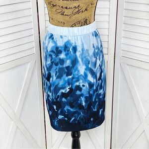 Chicos‎ Watercolor Print Pull On A Line Skirt Blue Small